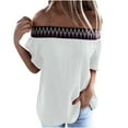 thumbnail image 1 of Fjofpr Short Sleeve Shirts for Women Trendy Fashion Women off the Shoulder T-Shirt Short Sleeve Casual Tee Tops Blouse, 1 of 3