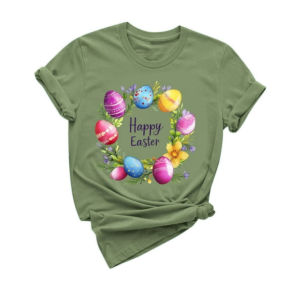 Fjofpr Short Sleeve Womens Tops under 10 Dollars Women's Casual Short Sleeve Easter Printed T-shirt Crew-neck Top Short Sleeve Crew-neck Top/shirt