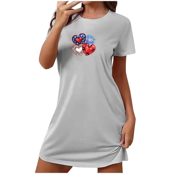 Fjofpr Sleepwear for Women Women's Oversized Short Nightgown Printed Round Neck and Short Sleeves dress
