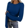 thumbnail image 1 of Fjofpr Slim Fitted Shirts for Women Crewneck Tees Tight Basic Tops Tight Tops for Women Women's Long Sleeve Thermal Shirt For Women Tops Crewneck T-Shirts With Thumb Holes Fall Fashion Blue L, 1 of 9