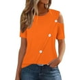 thumbnail image 1 of Fjofpr Spring Savings Womens Tops Clearance under $5 Xl Women'S 2024 Summer Casual And Comfortable Solid Color Cold Shoulder Button Splicing Short-Sleeved Round Neck Top/Shirt, 1 of 7