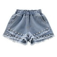 thumbnail image 1 of Fjofpr Summer Clothing under $8 Toddler Girl Shorts Big Girls Summer Thin Double Layer Nail Bead Elastic Waist Shining Denim Perforated Denim Shorts（4-15 Years）, 1 of 8