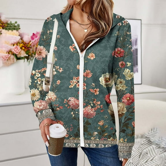 Fjofpr Sweatshirt Jackets for Women Zip Up Hoodies Sweatshirt Jackets for Women Zip up Hoodies Long Sleeve Pullover Fall Clothing with Pockets Multicolor M
