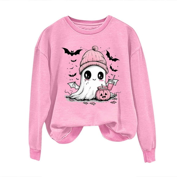 Fjofpr Sweatshirts for Women Womens Clothes Fall Women's Round Neck Halloween Printed Sweatshirt Long Sleeved Top Sweatshirt Hooded Sweatshirt