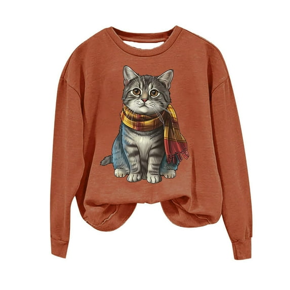 Fjofpr Sweatshirts for Women Loose Fit Fall Sweatshirt Women Plus Size Women's Round Neck Printed Loose Fitting Long Sleeve Hoodless Sweatshirts Tops Blouse