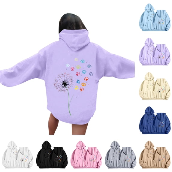 Fjofpr Sweatshirts for Women Graphic Women's Casual Printed Round Neck Long Sleeved Loose Hooded Sweatshirts Gray L