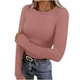 thumbnail image 1 of Fjofpr Tight Tops for Women Long Sleeve Slim Fitted Shirts for Women Crewneck Tees Tight Basic Tops Women's Thermal Shirt For Women Tops Crewneck T-Shirts With Thumb Holes Fall Fashion Pink XXL, 1 of 7