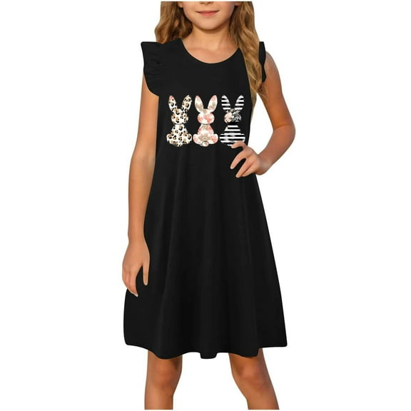 Fjofpr Toddler Clothes under $5 for Girls Toddler Girls Dress Summer Ruffle Sleeve Sundress Outfit For Kids 4-14T