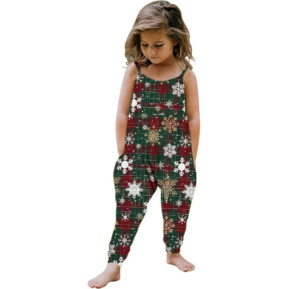 Fjofpr Toddler Girl Clothes under $10 Jumpsuit for Girls 24 Months Toddler Kids Girls Comfort Cute Christmas Print Suspenders Leisure Romper Jumpsuit (1-6Years)