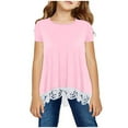 thumbnail image 1 of Fjofpr Toddler Girl Clothes under $5 3T Girls Clothes Summer Girls Shirt Crewneck Layered Print Short Sleeve Cute Kids Blouse Lace Tee Top (3-14 Years), 1 of 4