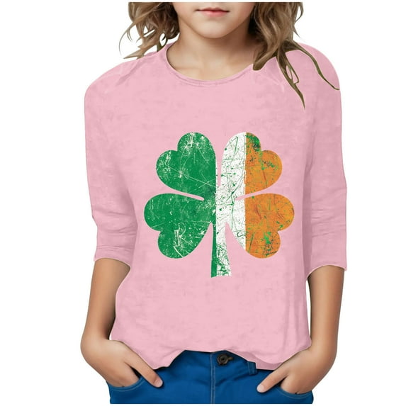 Fjofpr Toddler Girl Clothes under $5 Shirts for Girls 4T-5T Boys Girls Shirts Interest St. Patrick's Print Tshirt 3/4 Sleeve Top Funny Graphic Tshirts 3-12 Years