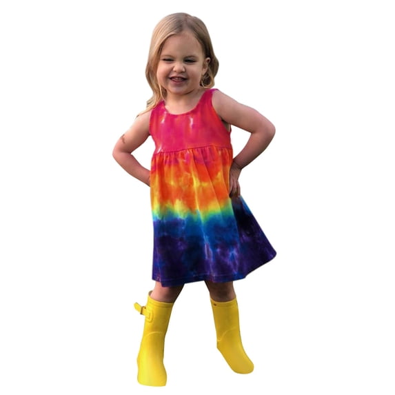 Fjofpr Toddler Girl Clothes Clearance under $5 Baby Girls' Dresses Toddler Infant Colorful Bandhnu Tie-dye Clothes Outfits(12M-5Y)