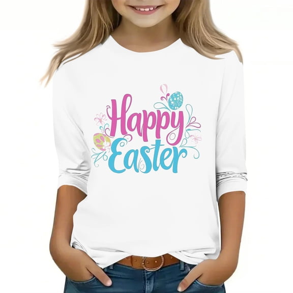 Fjofpr Toddler Girl Clothes under $5 Children's Fashion Printed 3/4 Sleeve Round Neck Pullover Base Shirt Long Sleeved Round Neck Top/shirt