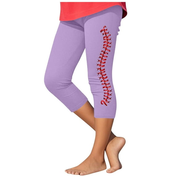 Fjofpr Toddler Girl Leggings Pack Toddler Kids Fashion Baesball Print Summer Leisure Yoga Sports Frenum Cropped Pants Purple 5 Years