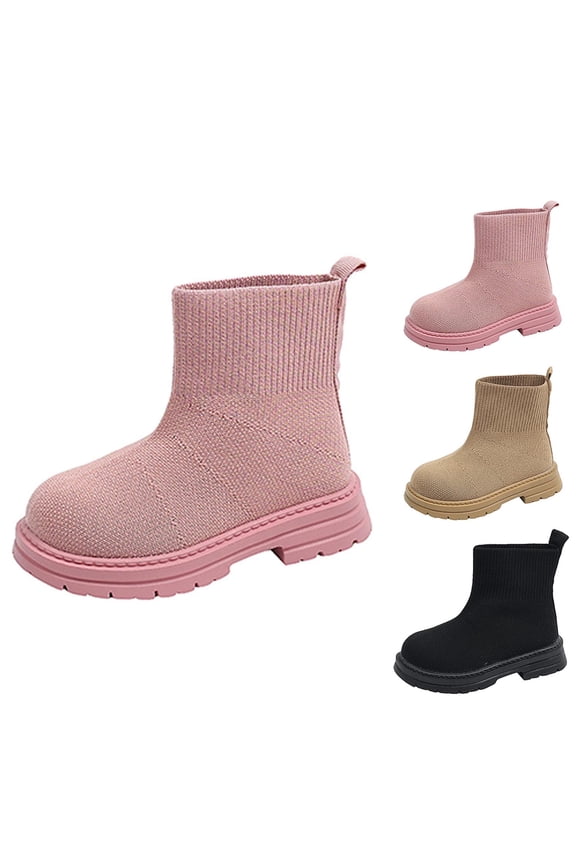 Toddler Girl Shoes Size 9 Girls Boots Fall Girls' Solid Color Flying Knitting Sports High-top Shoes Children's Fashion Boots Girls' Low Boots 3-3.5Years