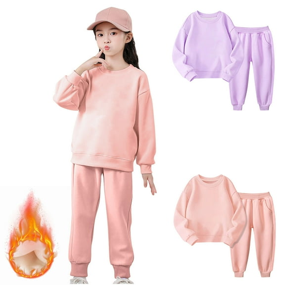 Fjofpr Toddler Girl Sweat Suits 3T Toddler Kids Boys Girls Candy Color Solid Color Thickening Warm Leggings Casual Kids Sports Pants Hoodies Set Pink 3 Years