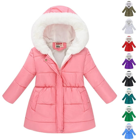 Fjofpr Toddler Girls Heavyweight Winter Coat Winter Boys And Girls Waist Long Collar Hooded Jacket Coat Pink 5 Years