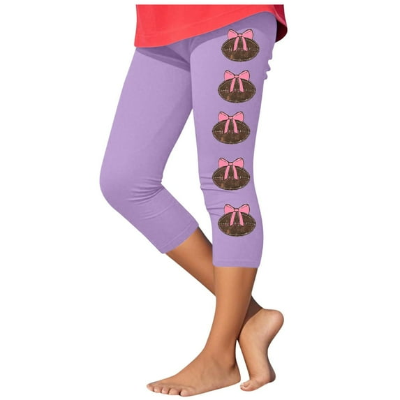 Fjofpr Toddler Girls Leggings Size 3T Toddler Kids Fashion Baesball Print Summer Leisure Yoga Sports Frenum Cropped Pants Purple 3 Years