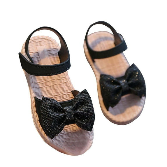 Fjofpr Toddler Girls Sandals Size 9 Summer New Style Girls' Bow Casual Flat Soft Bottom Princess Shoes Versatile Little Girls' Beach Shoes Sandals