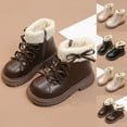 thumbnail image 1 of Fjofpr Toddler Kids Winter Boots with Faux Fur Trim Girls Shoes Children's Winter Solid-color Short Leather Boots British-style Boots 5-5.5Years, 1 of 5