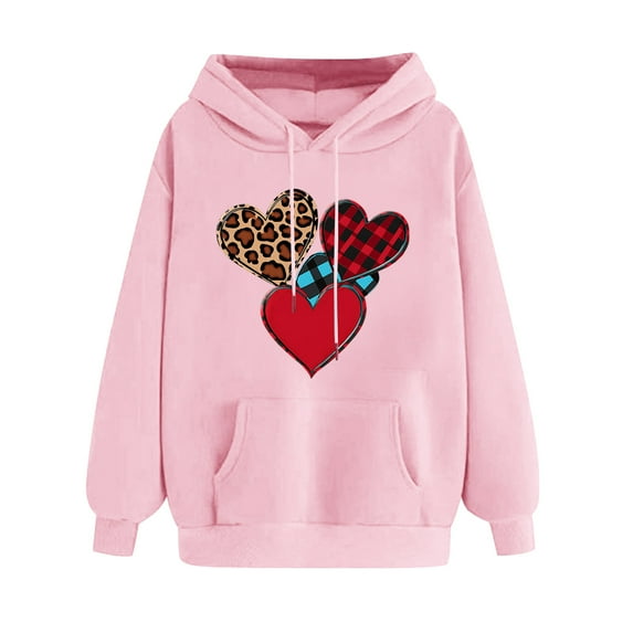 Fjofpr Valentine Clothes Women Hoodies for Women Cotton Women's Print Winter Hoodie Pullover Tops Long Sleeved Comfortable Sweatshirt