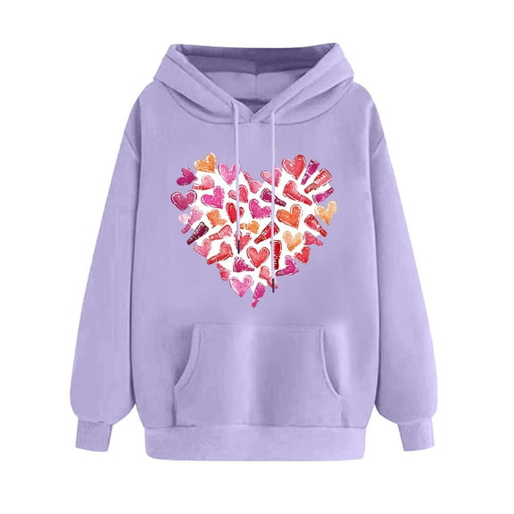 Fjofpr Valentine Clothes Women Womens Hoodies Pullover Graphic Women's Print Winter Hoodie Pullover Tops Long Sleeved Comfortable Sweatshirt