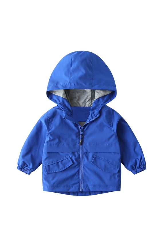 Windbreaker Jackets for Kids Solid Color FashionBoys' Casual Jacket Long Sleeved Hooded Blouse Long Sleeved Hooded Jacket on Sale(Blue,5 Years)