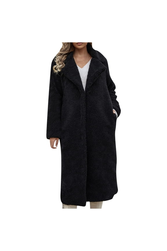 Winter Coats for Women Sale Faux Fur Coats Black for Women Womens Ladies Warm Faux Furry Coat Jacket Winter Solid Turn Down Collar Outerwear