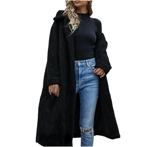 Fjofpr Winter Coats for Women Sale Faux Fur Coats Black for Women Womens Ladies Warm Faux Furry Coat Jacket Winter Turn Down Collar Solid Outerwear