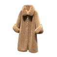 thumbnail image 1 of Fjofpr Winter Coats for Women Sale Women 2024 Winter Faux Fur Coats Lapel Long Sleeve Women's Winter Mid Length Imitation Sheep Cut Fleece With Button Coat, 1 of 2