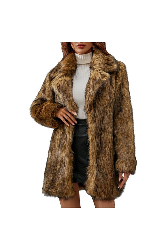 Winter Coats for Women Sale Women 2024 Winter Faux Fur Coats Lapel Long Sleeve Womens Ladies Warm Faux Furry Coat Jacket Winter Turn Down Collar Outerwear