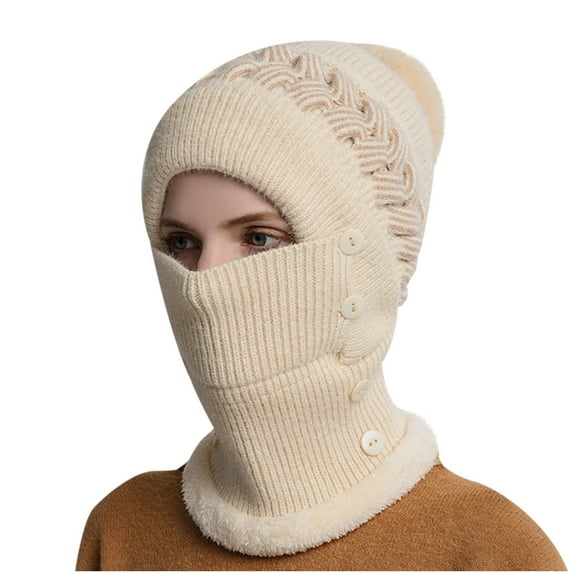 Fjofpr Winter Hats for Women Knitted Hats Womens Woman's Winter Warm Neck Guard Head Guard Knitted Hat Scarf Mask In Hairball Woolen Cap