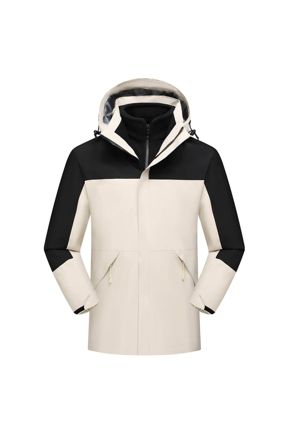 Winter Jackets for Men Winter Jackets for Men with Hood Unisex Hooded Long Sleeve Patchwork Zipper Hardshell Fleece Hiking Wear Outerwear Coat