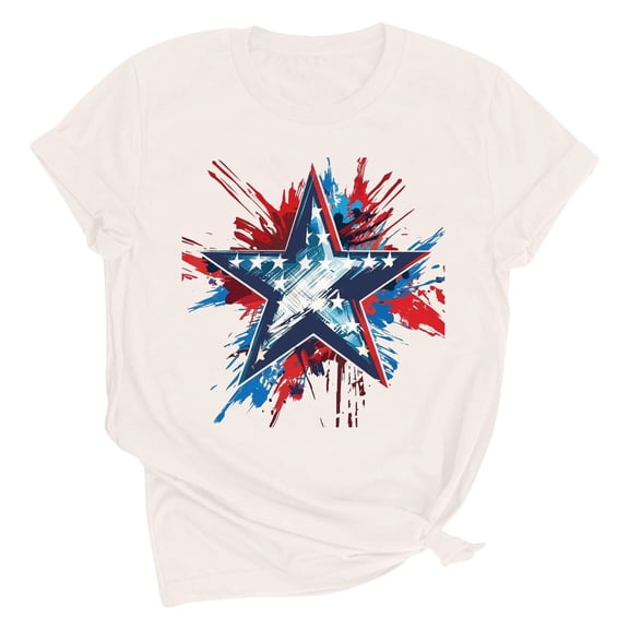 Fjofpr Women Clothes on Womens Tops Blouses Summer Tunic Tops Star Print Shirt Short Sleeve Solid Color Loose Round Neck Tees Shirts