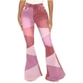 thumbnail image 1 of Fjofpr Women Frayed Raw Hem Jeans Casual Button High Waisted Straight Denim Pants Trendy Women's Casual High Waisted Pocket Two-Color Spliced Waistband Denim Bell Bottom Pants Long Pants, 1 of 4