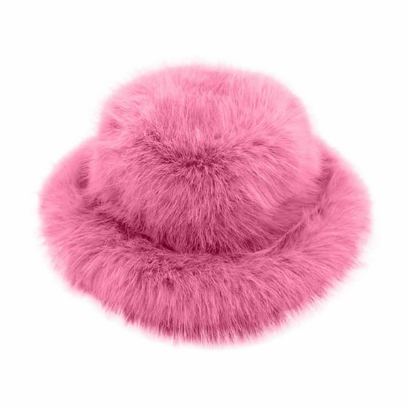 Fjofpr Women Hats Clearance Fluffy Faux Fur Trimmed Winter Fashion Hat for Women Fashionable Outdoor Warm Hats Christmas Gift Women's Solid Color Winter Warm Punk Dome Hat Fashion Plush Fisherman Hat