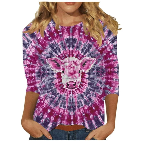 Fjofpr Women'S Clothing Tops Long Sleeve Fashionable Women's Pullover Printed Casual Round Neck 3/4 Sleeve Top