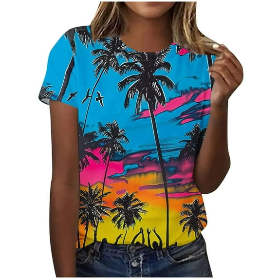 Fjofpr Women'S Clothing Tops Summer Fashionable Women's Casual Pullover Printed Short Sleeved Round Neck Top