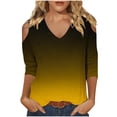 thumbnail image 1 of Fjofpr Women's Off-Shoulder 3/4 Sleeve Top - Floral Print V-Neck Blouse, 1 of 5