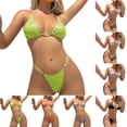 thumbnail image 1 of Fjofpr Bikini Sets for Women Sexy Two Piece Women's Solid Color Bikini Thong Sparkling Split Strap Swimsuit Two-Piece Set, 1 of 3