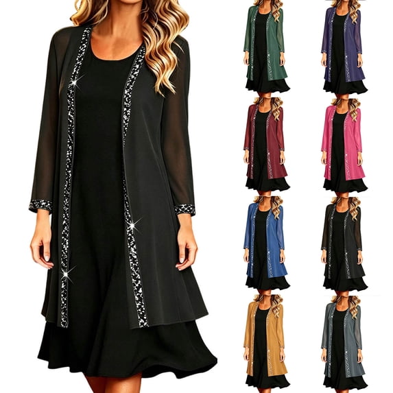 Fjofpr Womens Glitter Sequin Cardigan Long Sleeve Sparkle Women'S Solid Color Chiffon Cardigan with Sequin Border Elegant Long Sleeved Cover Shirt Cocktail Party Cardigan Jacket