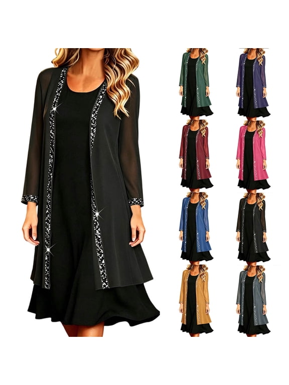 Women's Solid Color Chiffon Cardigan With Sequin Border Elegant Long Sleeved Cover Shirt Cocktail Party Cardigan Jacket