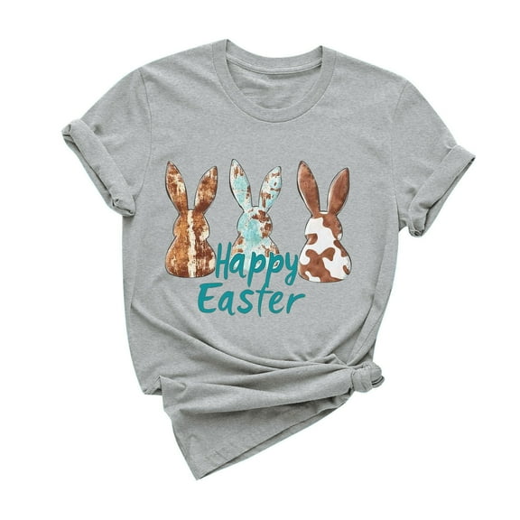 Fjofpr Womens Clothes $5.00 Women's Casual Short Sleeve Easter Printed T-shirt Crew-neck Top Short Sleeve Crew-neck Top/shirt