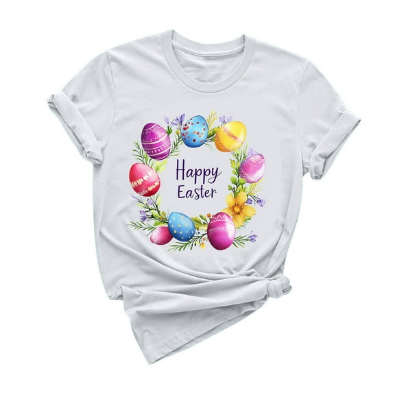 Fjofpr Womens Clothes under $8 Women's Casual Short Sleeve Easter Printed T-shirt Crew-neck Top Short Sleeve Crew-neck Top/shirt
