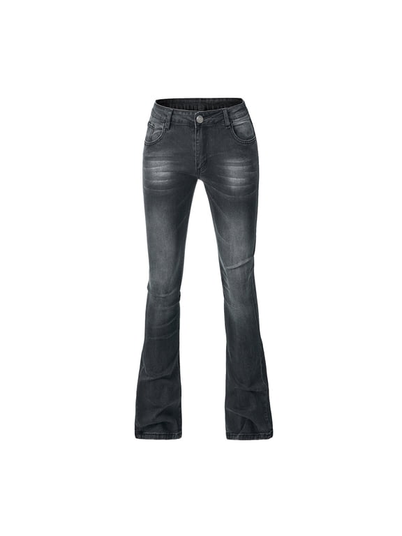 Womens Clothes Jeans for Women Plus Size Fashion Women's Tight Elastic Tassel Pocket Lace-Up Flared Pants Stretch Cow Pants Black XXL