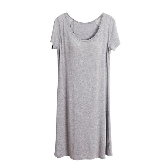 Fjofpr Womens Clothes Women's Plus Size Pajama Crewneck Short Sleeve Nightdress Solid Color Stretchy Lounge Dress