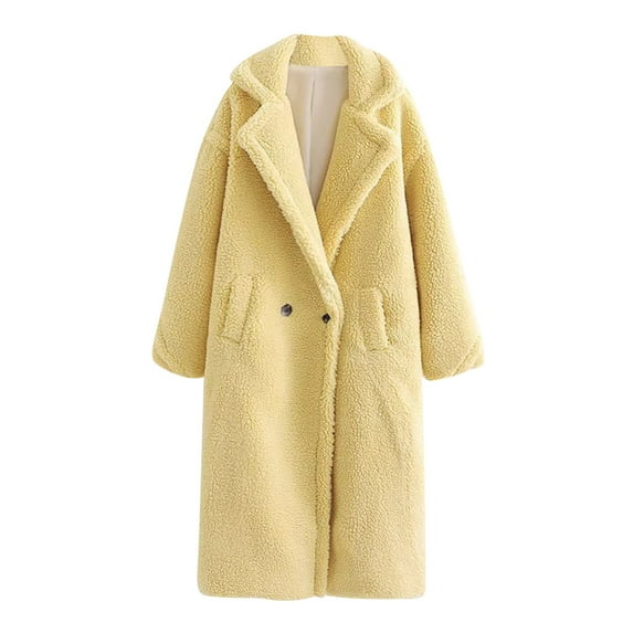 Fjofpr Womens Coats Outerwear Women Jackets for Women Fall and Winter Solid Color Loose Cardigan Artificial Teddy Long Sleeve Thickened Warm Long Coat