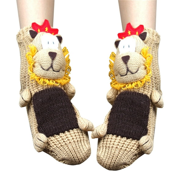 Fjofpr Womens Cute Socks Slipper Socks for Women Christmas Sleep Lovely Floor Three-Dimensional Wool Thickened Warm in Winter