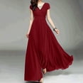 thumbnail image 1 of Fjofpr Womens Dresses Women's V-Neck Color Short Sleeve Chiffon Waist Closing Evening Dress, 1 of 7