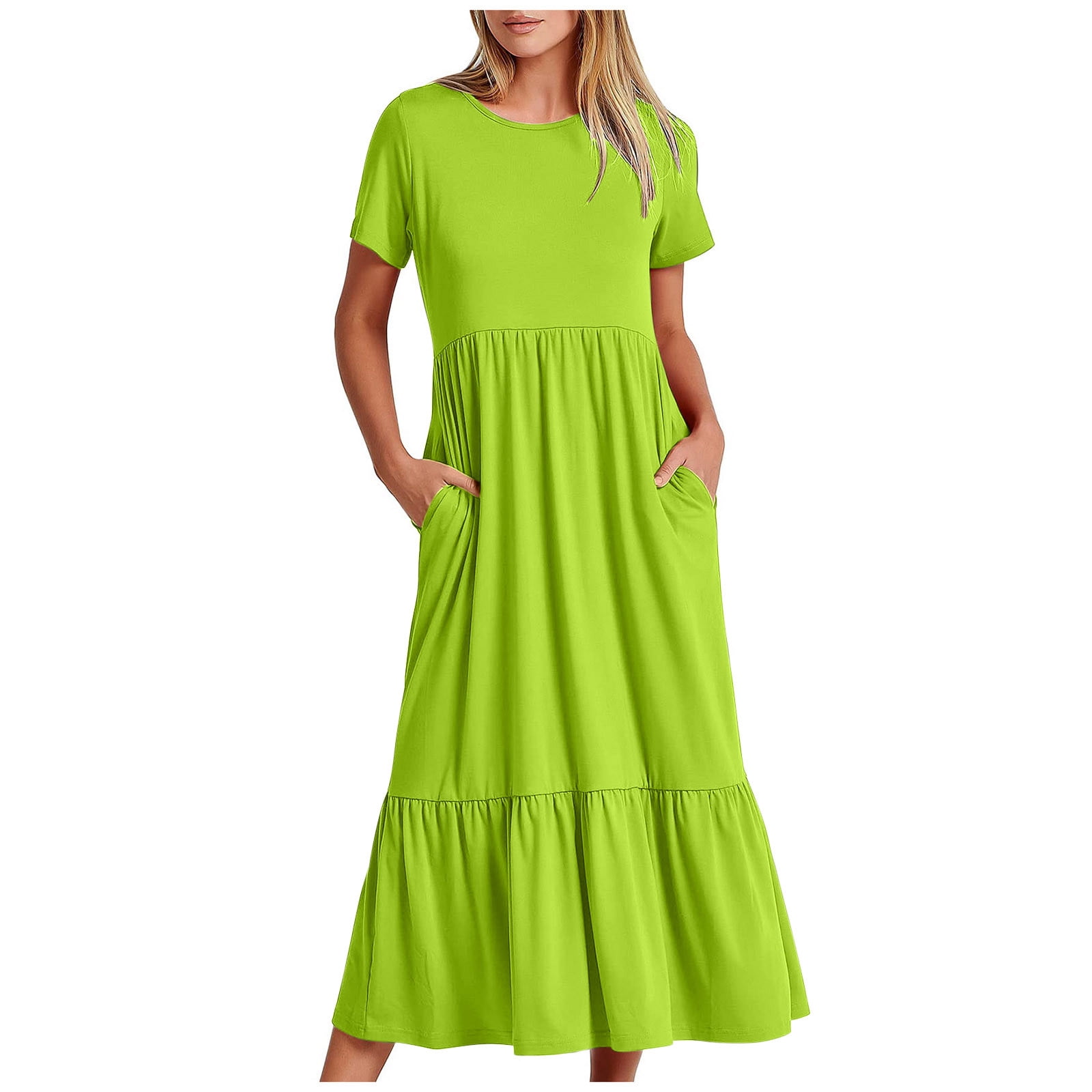Prinbara Women's Summer Tiered Maxi Dress - Casual Short Sleeve Swing T-Shirt Dress For Beach Or Lounge - View #8